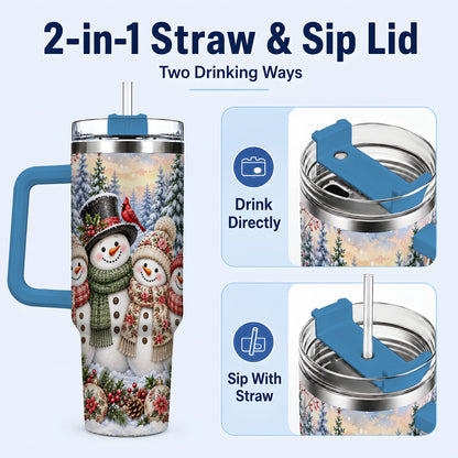 #pl[40oz|Blue] Snowman Village 40oz Tumbler, Christmas Friends Stainless Steel Travel Cup