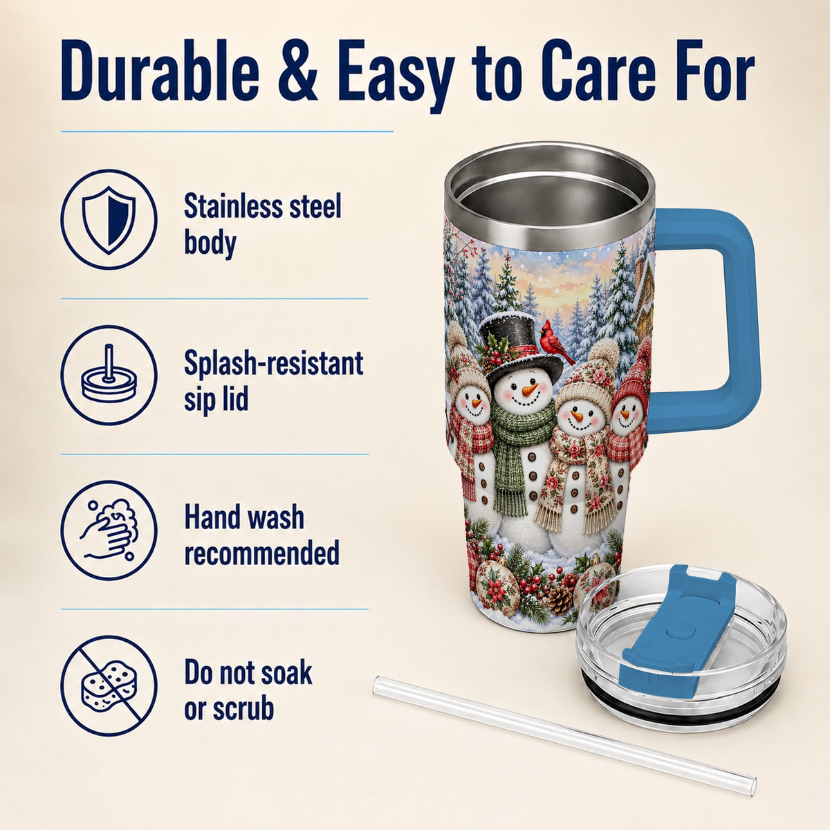 #pl[40oz|Blue] Snowman Village 40oz Tumbler, Christmas Friends Stainless Steel Travel Cup