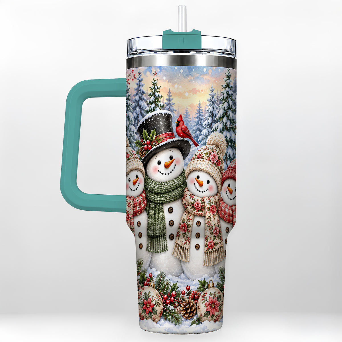 #pl[40oz|Green] Snowman Village 40oz Tumbler, Christmas Friends Stainless Steel Travel Cup