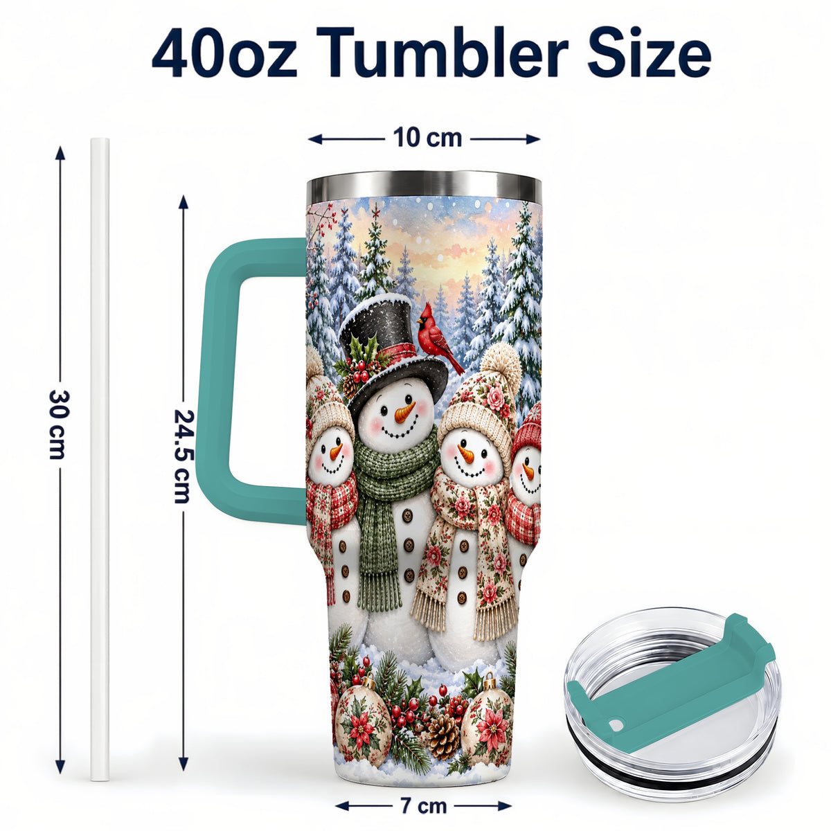 #pl[40oz|Green] Snowman Village 40oz Tumbler, Christmas Friends Stainless Steel Travel Cup