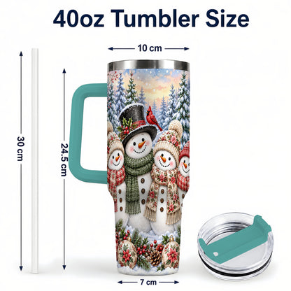 #pl[40oz|Green] Snowman Village 40oz Tumbler, Christmas Friends Stainless Steel Travel Cup