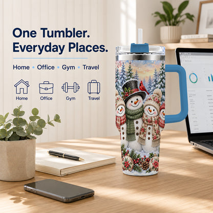 #pl[40oz|Blue] Snowman Village 40oz Tumbler, Christmas Friends Stainless Steel Travel Cup