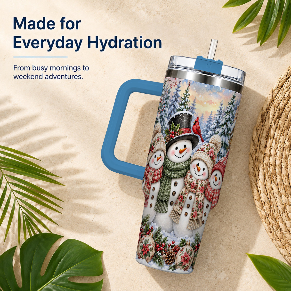 #pl[40oz|Blue] Snowman Village 40oz Tumbler, Christmas Friends Stainless Steel Travel Cup