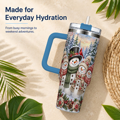 #pl[40oz|Blue] Snowman Village 40oz Tumbler, Christmas Friends Stainless Steel Travel Cup