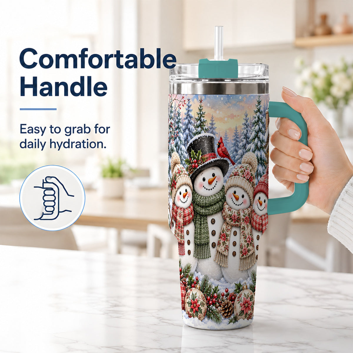 #pl[40oz|Green] Snowman Village 40oz Tumbler, Christmas Friends Stainless Steel Travel Cup