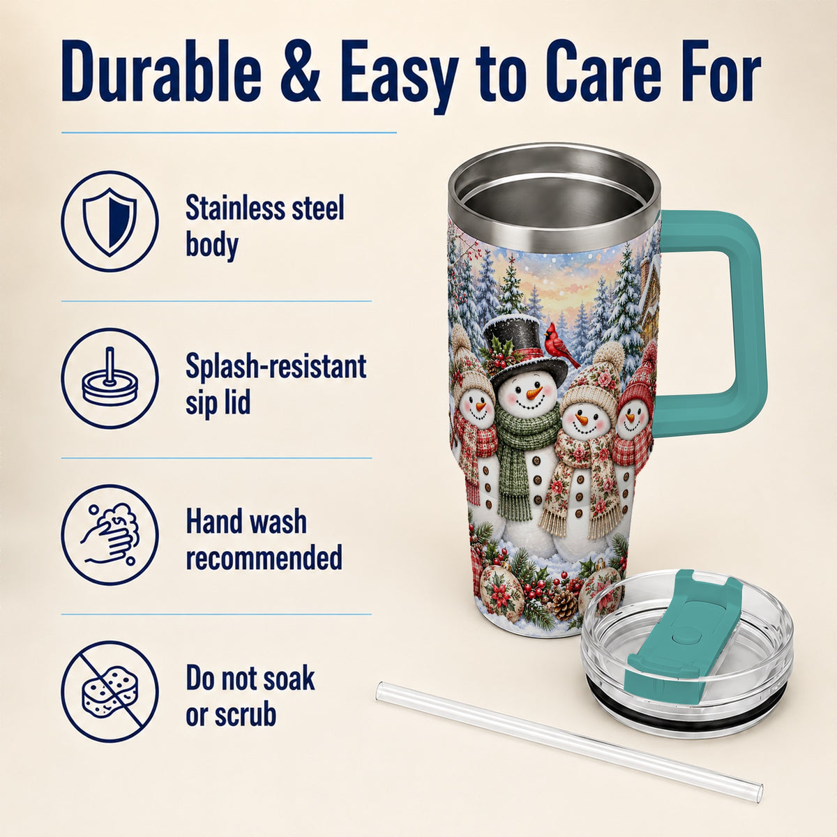#pl[40oz|Green] Snowman Village 40oz Tumbler, Christmas Friends Stainless Steel Travel Cup