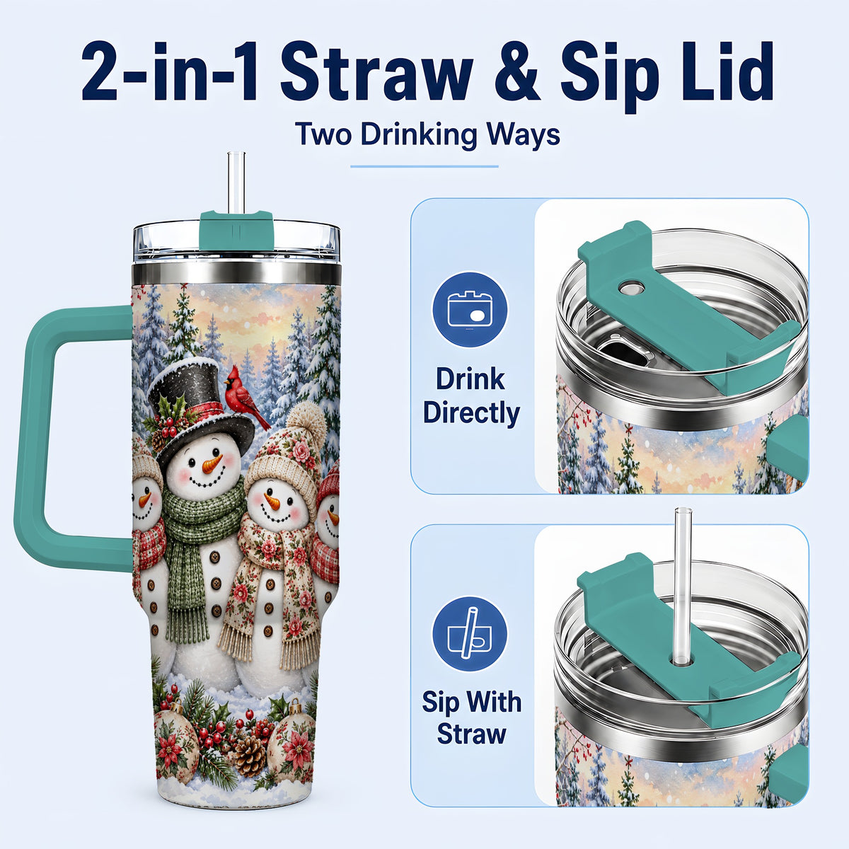 #pl[40oz|Green] Snowman Village 40oz Tumbler, Christmas Friends Stainless Steel Travel Cup