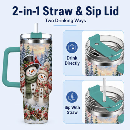 #pl[40oz|Green] Snowman Village 40oz Tumbler, Christmas Friends Stainless Steel Travel Cup