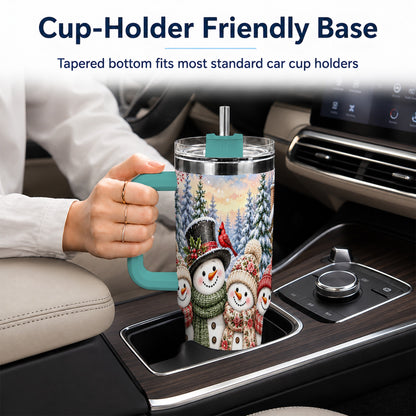 #pl[40oz|Green] Snowman Village 40oz Tumbler, Christmas Friends Stainless Steel Travel Cup