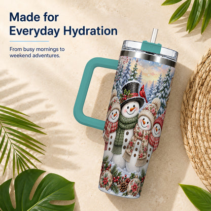 #pl[40oz|Green] Snowman Village 40oz Tumbler, Christmas Friends Stainless Steel Travel Cup