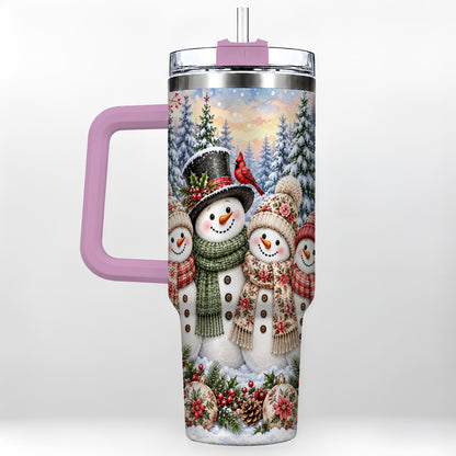 #pl[40oz|Pink] Snowman Village 40oz Tumbler, Christmas Friends Stainless Steel Travel Cup