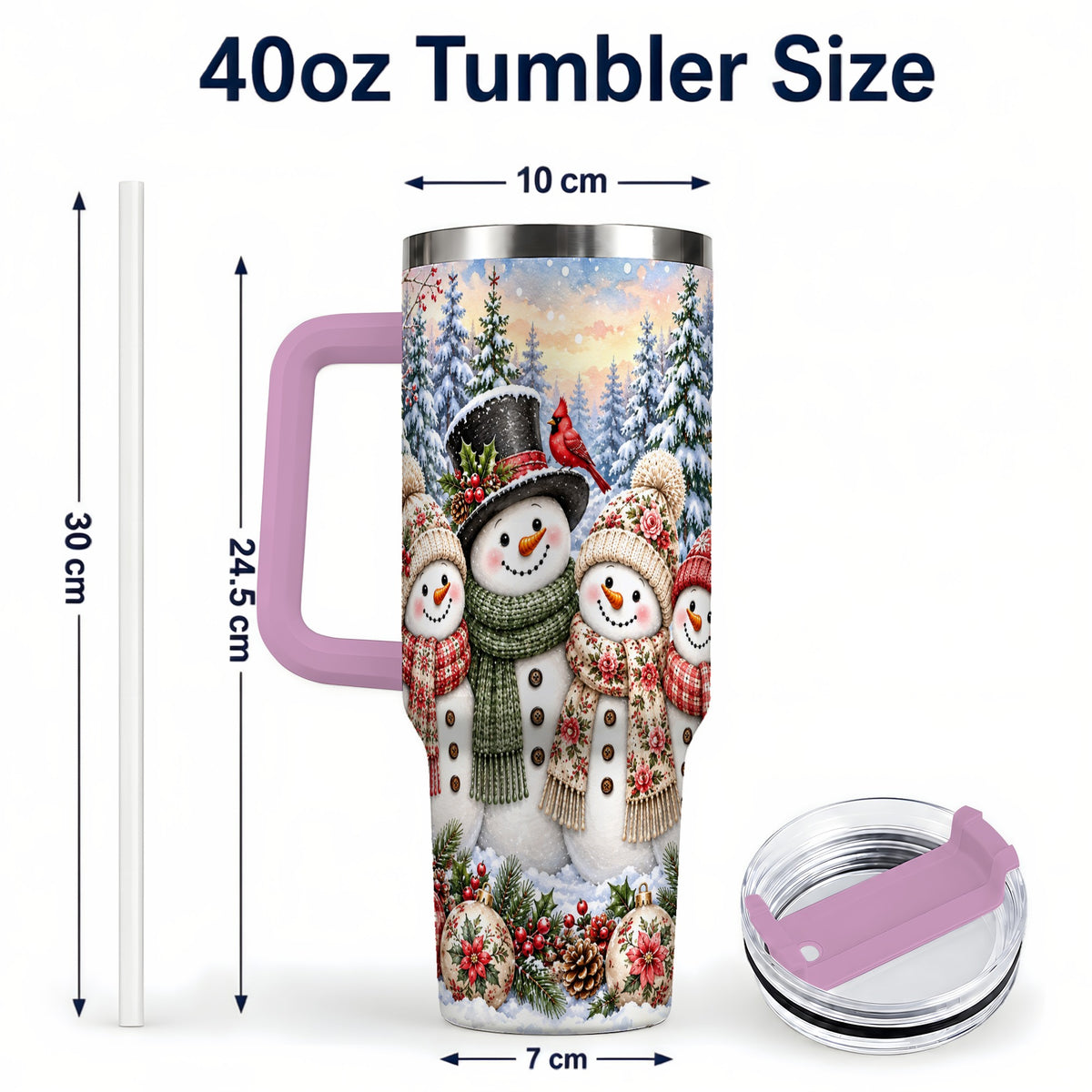 #pl[40oz|Pink] Snowman Village 40oz Tumbler, Christmas Friends Stainless Steel Travel Cup