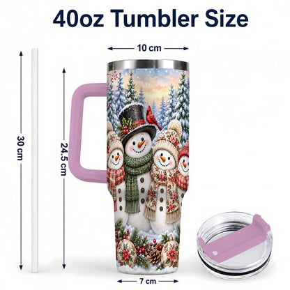 #pl[40oz|Pink] Snowman Village 40oz Tumbler, Christmas Friends Stainless Steel Travel Cup