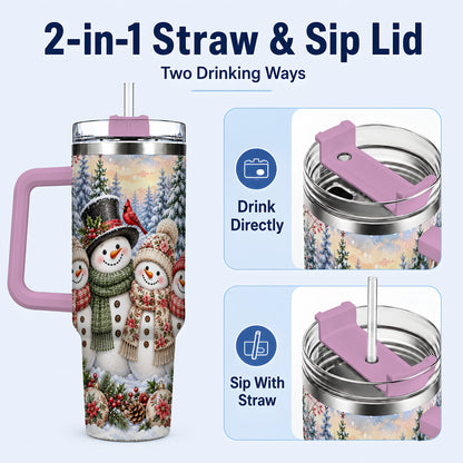 #pl[40oz|Pink] Snowman Village 40oz Tumbler, Christmas Friends Stainless Steel Travel Cup