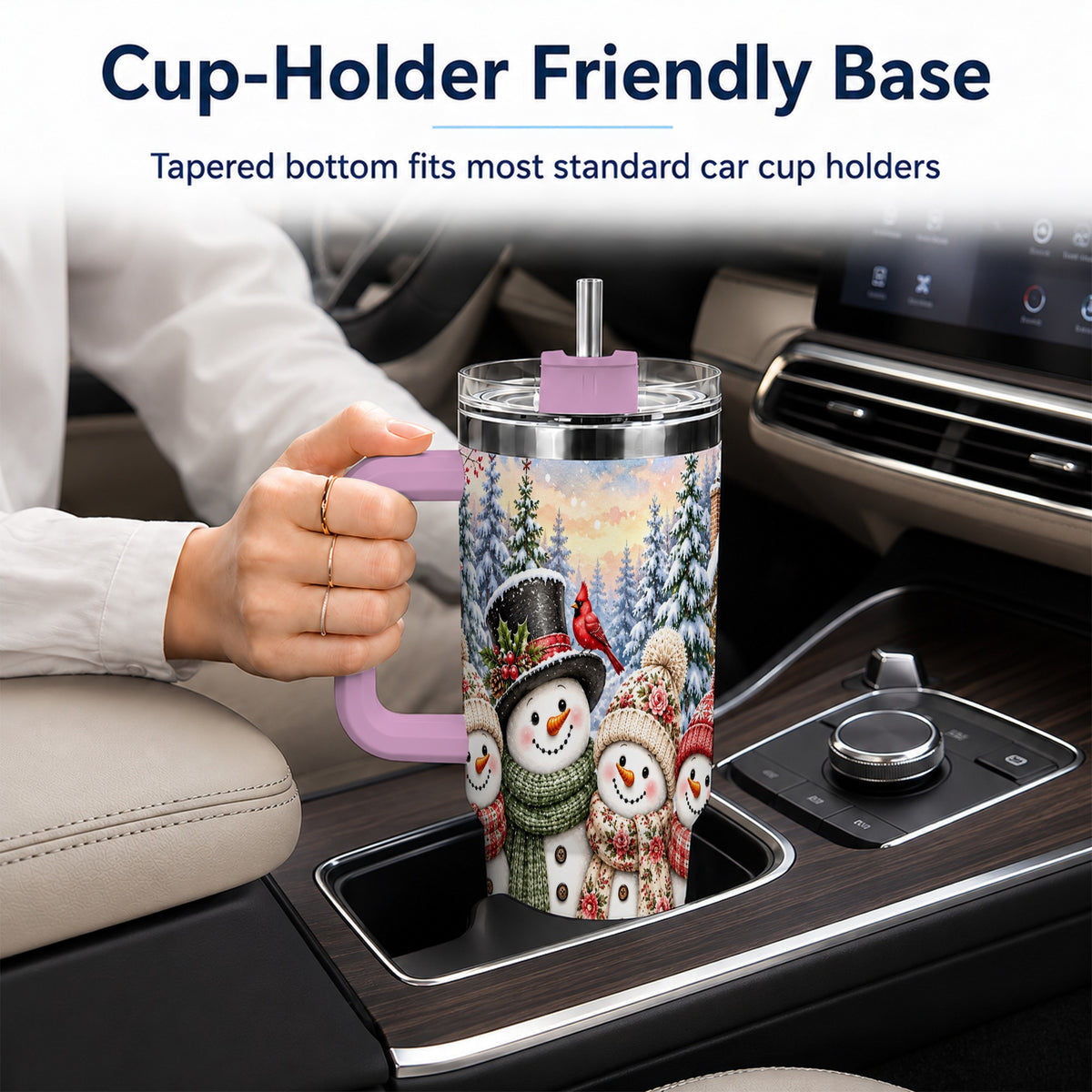 #pl[40oz|Pink] Snowman Village 40oz Tumbler, Christmas Friends Stainless Steel Travel Cup