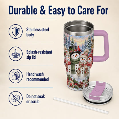 #pl[40oz|Pink] Snowman Village 40oz Tumbler, Christmas Friends Stainless Steel Travel Cup