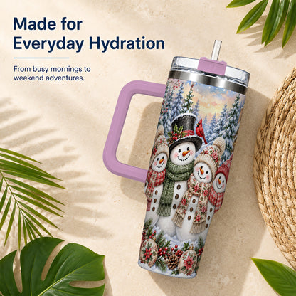#pl[40oz|Pink] Snowman Village 40oz Tumbler, Christmas Friends Stainless Steel Travel Cup