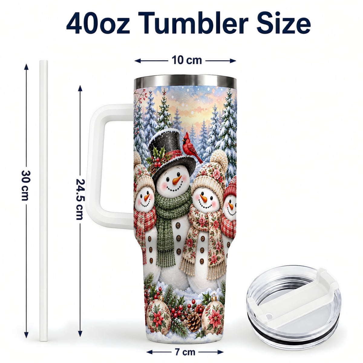 #pl[40oz|White] Snowman Village 40oz Tumbler, Christmas Friends Stainless Steel Travel Cup
