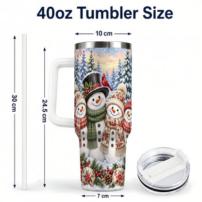 #pl[40oz|White] Snowman Village 40oz Tumbler, Christmas Friends Stainless Steel Travel Cup