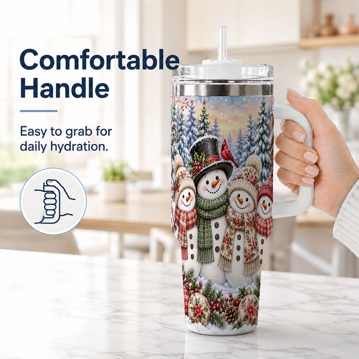 #pl[40oz|White] Snowman Village 40oz Tumbler, Christmas Friends Stainless Steel Travel Cup