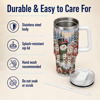 #pl[40oz|White] Snowman Village 40oz Tumbler, Christmas Friends Stainless Steel Travel Cup