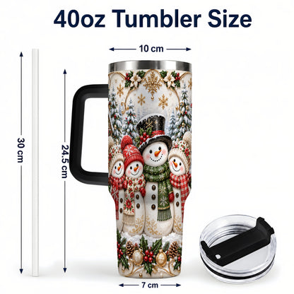 #pl[40oz|Black] Elegant Snowman 40oz Tumbler, Golden Christmas Stainless Steel Travel Cup