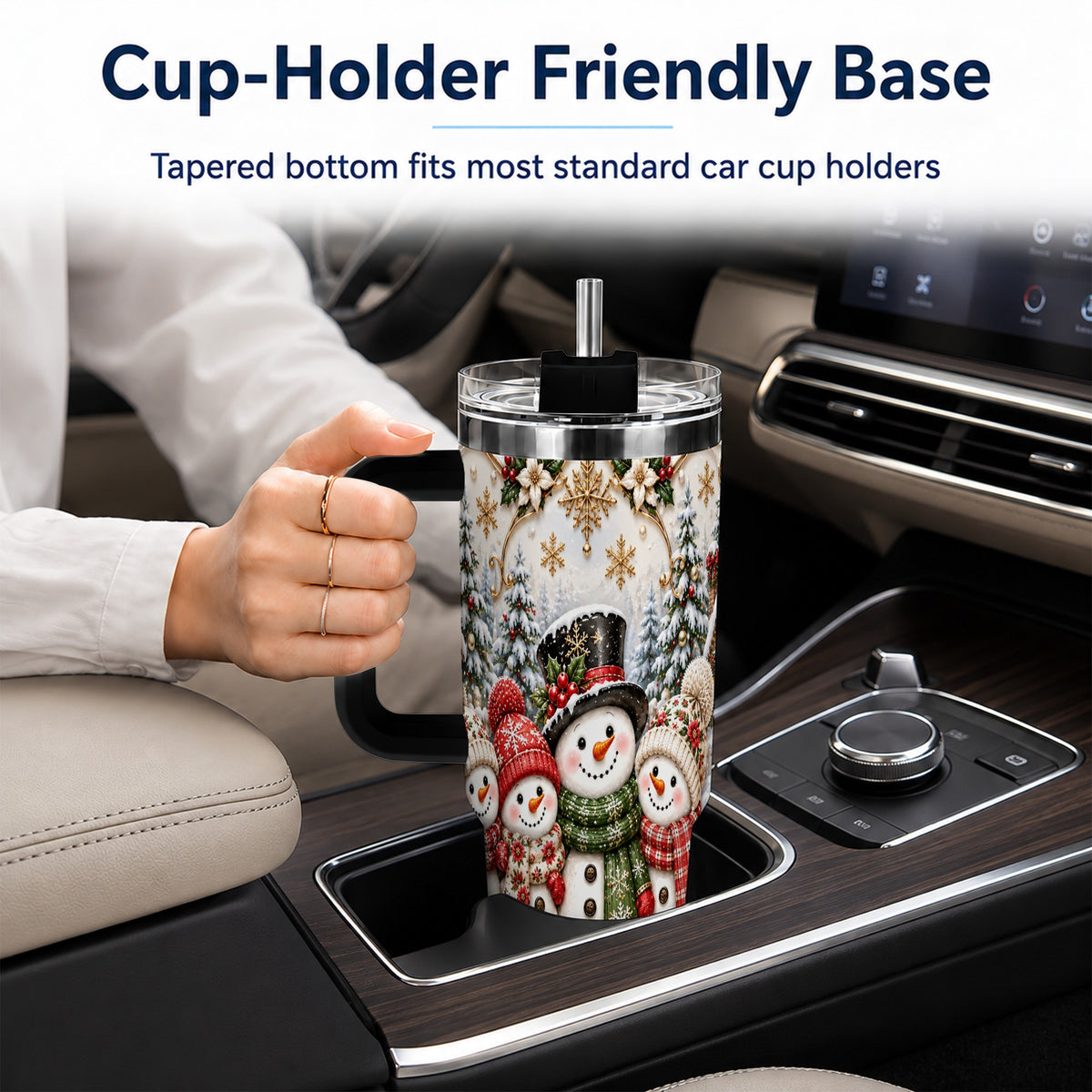#pl[40oz|Black] Elegant Snowman 40oz Tumbler, Golden Christmas Stainless Steel Travel Cup