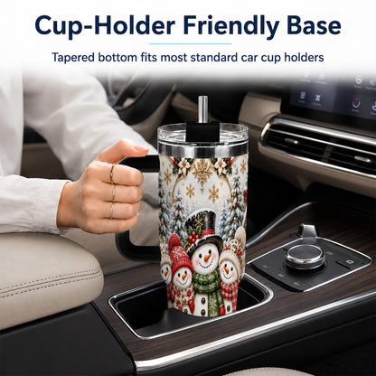 #pl[40oz|Black] Elegant Snowman 40oz Tumbler, Golden Christmas Stainless Steel Travel Cup