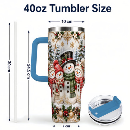 #pl[40oz|Blue] Elegant Snowman 40oz Tumbler, Golden Christmas Stainless Steel Travel Cup