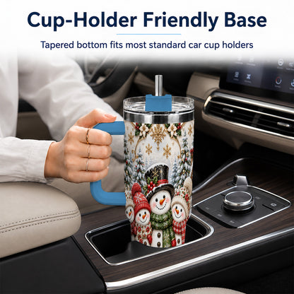 #pl[40oz|Blue] Elegant Snowman 40oz Tumbler, Golden Christmas Stainless Steel Travel Cup