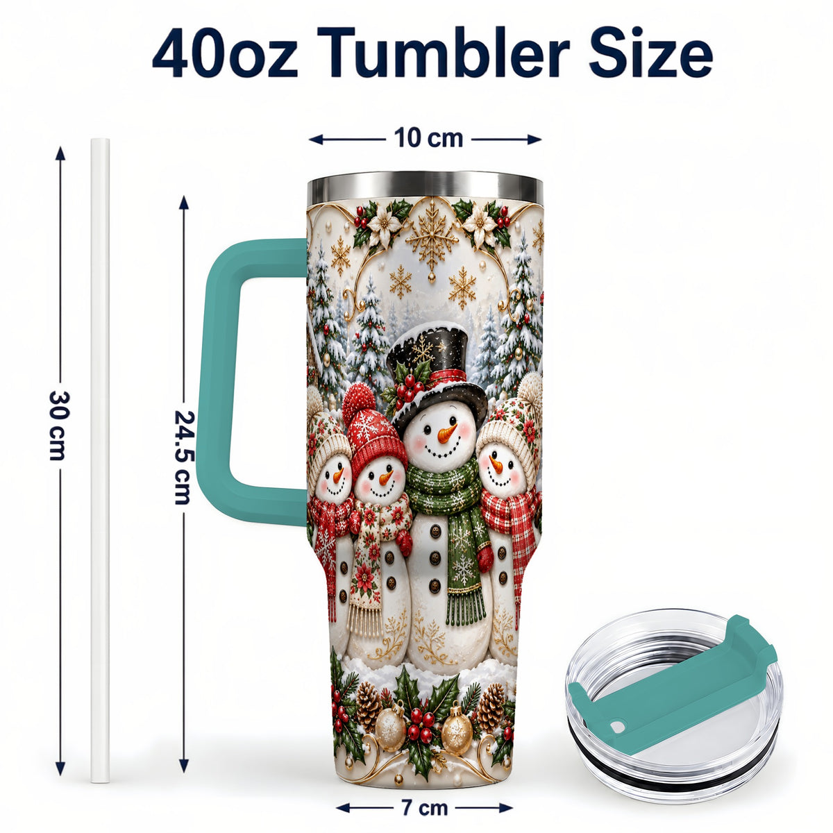 #pl[40oz|Green] Elegant Snowman 40oz Tumbler, Golden Christmas Stainless Steel Travel Cup