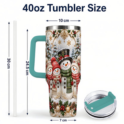 #pl[40oz|Green] Elegant Snowman 40oz Tumbler, Golden Christmas Stainless Steel Travel Cup