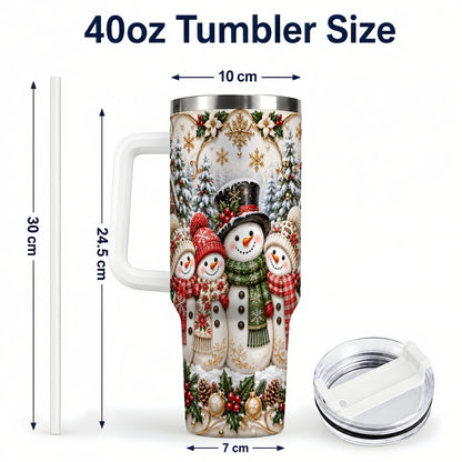 #pl[40oz|White] Elegant Snowman 40oz Tumbler, Golden Christmas Stainless Steel Travel Cup