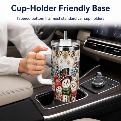 #pl[40oz|White] Elegant Snowman 40oz Tumbler, Golden Christmas Stainless Steel Travel Cup