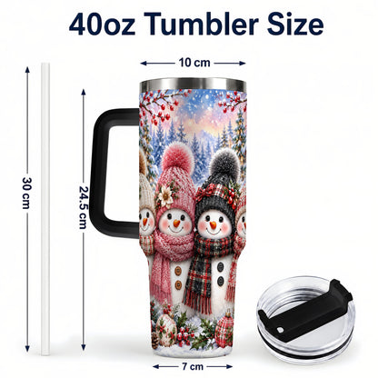 #pl[40oz|Black] Cozy Snowman 40oz Tumbler, Plaid Winter Friends Stainless Steel Travel Cup