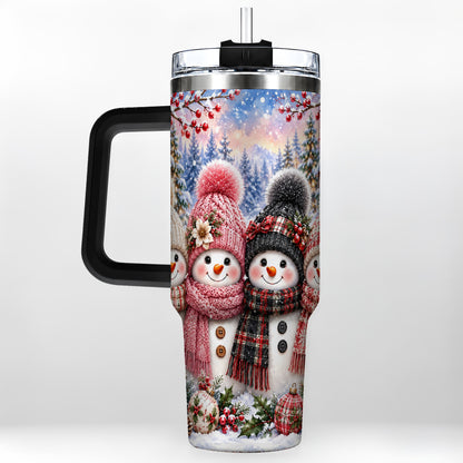 #pl[40oz|Black] Cozy Snowman 40oz Tumbler, Plaid Winter Friends Stainless Steel Travel Cup