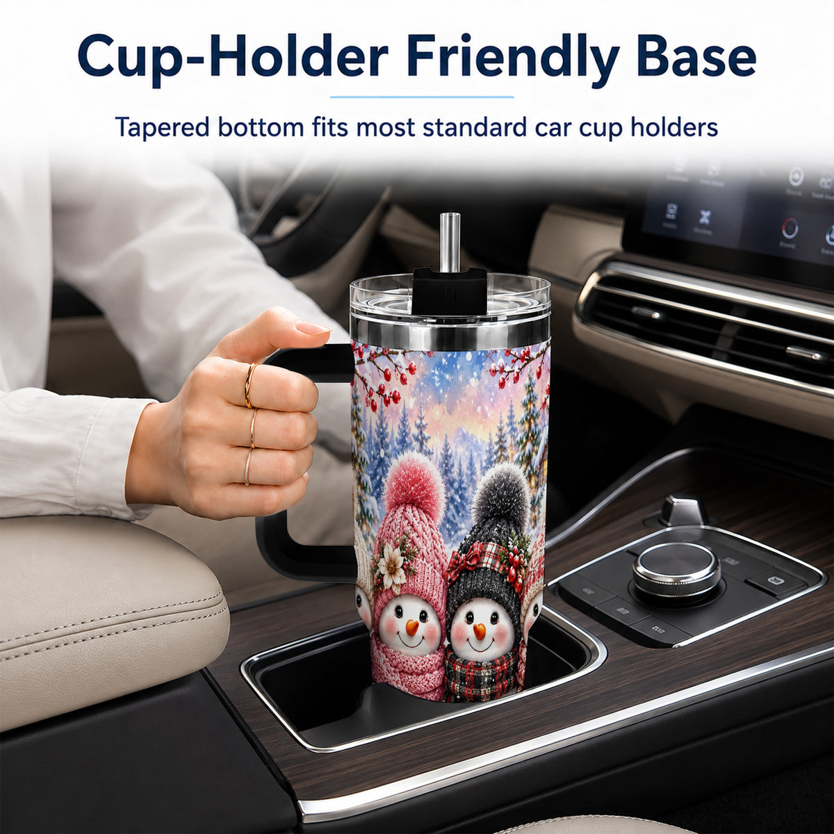 #pl[40oz|Black] Cozy Snowman 40oz Tumbler, Plaid Winter Friends Stainless Steel Travel Cup