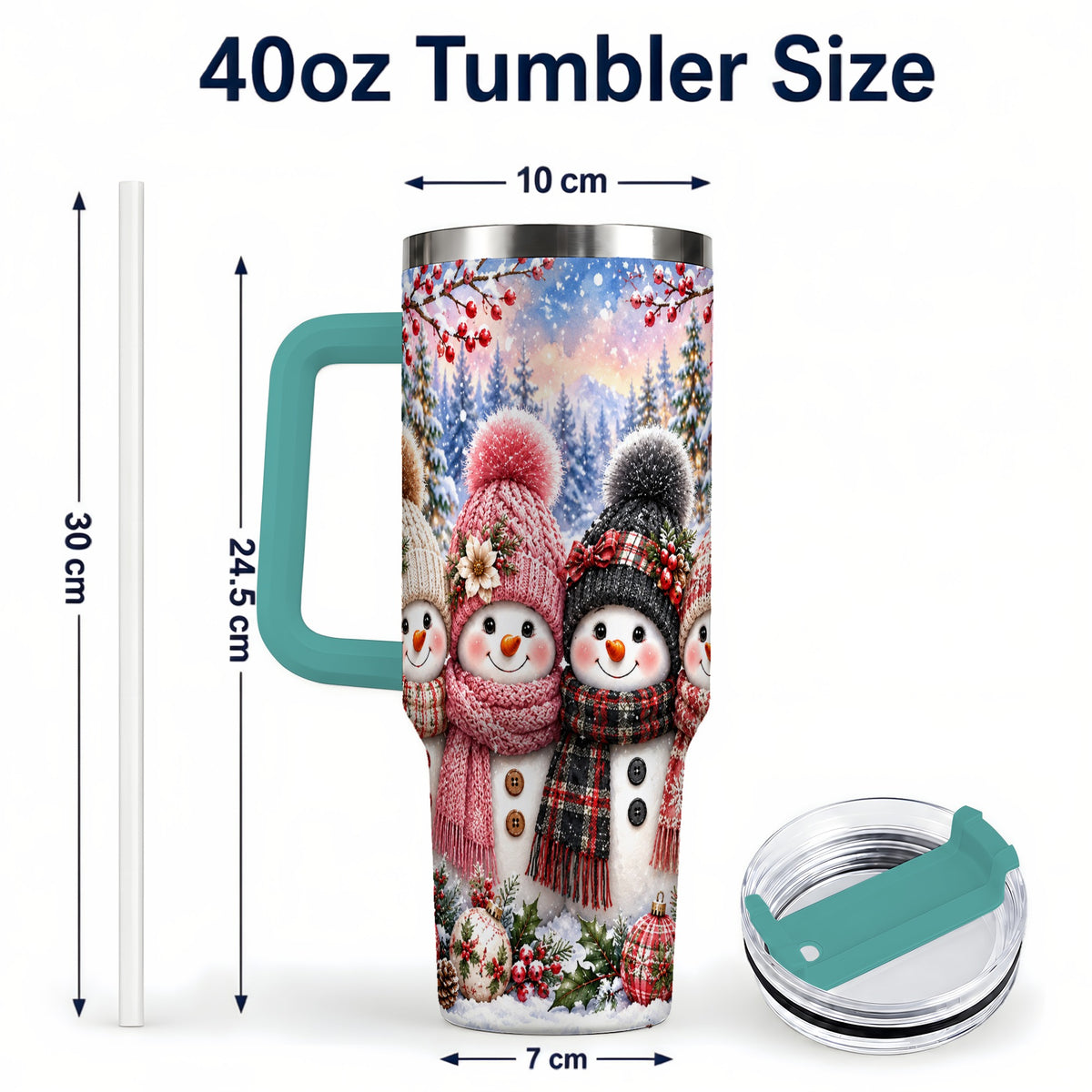 #pl[40oz|Green] Cozy Snowman 40oz Tumbler, Plaid Winter Friends Stainless Steel Travel Cup