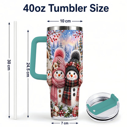 #pl[40oz|Green] Cozy Snowman 40oz Tumbler, Plaid Winter Friends Stainless Steel Travel Cup