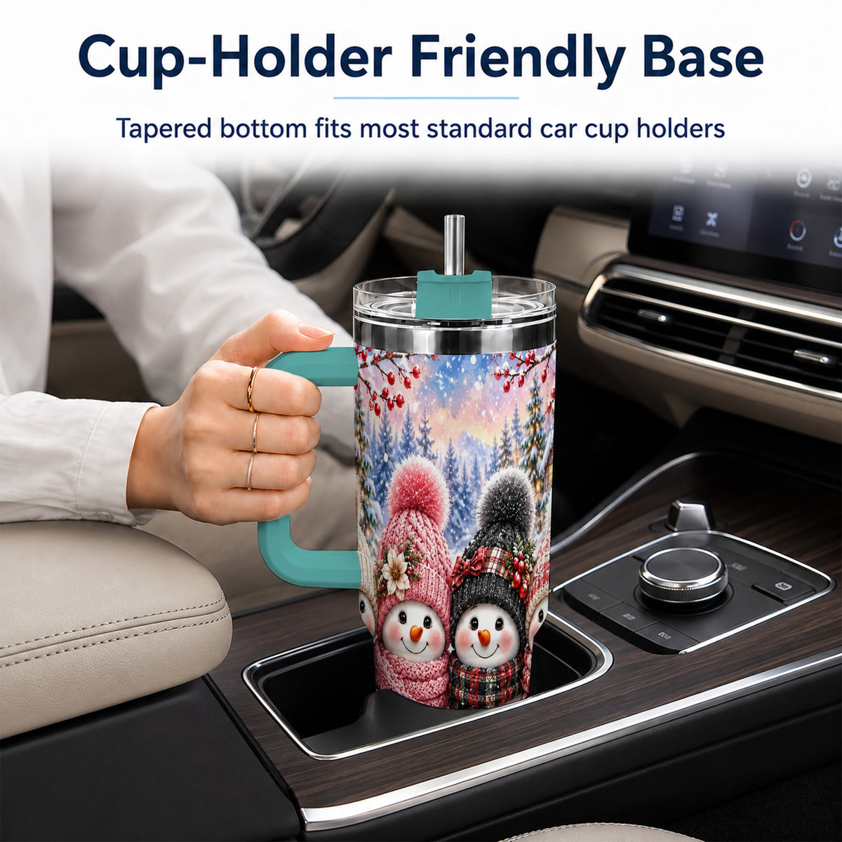 #pl[40oz|Green] Cozy Snowman 40oz Tumbler, Plaid Winter Friends Stainless Steel Travel Cup
