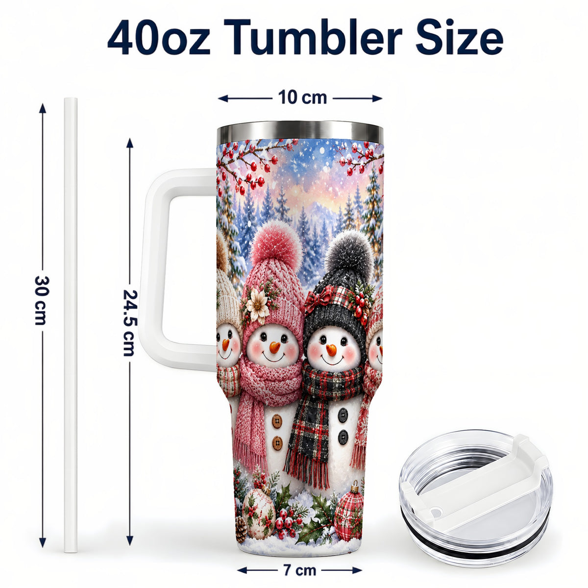 #pl[40oz|White] Cozy Snowman 40oz Tumbler, Plaid Winter Friends Stainless Steel Travel Cup