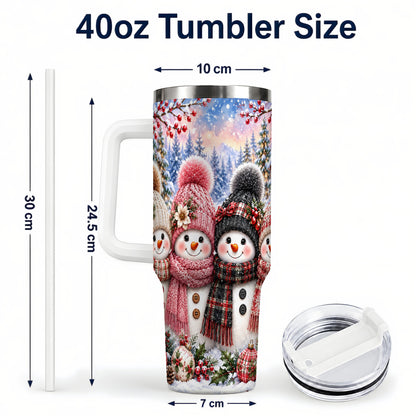 #pl[40oz|White] Cozy Snowman 40oz Tumbler, Plaid Winter Friends Stainless Steel Travel Cup