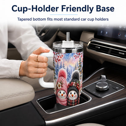 #pl[40oz|White] Cozy Snowman 40oz Tumbler, Plaid Winter Friends Stainless Steel Travel Cup