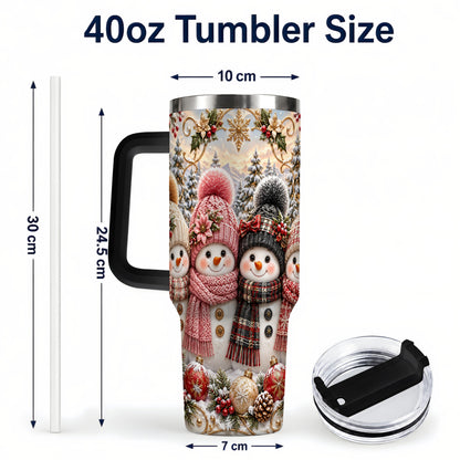 #pl[40oz|Black] Festive Snowman 40oz Tumbler, Golden Winter Stainless Steel Travel Cup