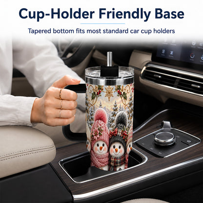 #pl[40oz|Black] Festive Snowman 40oz Tumbler, Golden Winter Stainless Steel Travel Cup