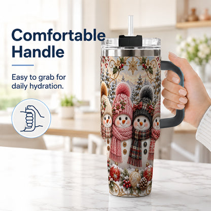 #pl[40oz|Black] Festive Snowman 40oz Tumbler, Golden Winter Stainless Steel Travel Cup