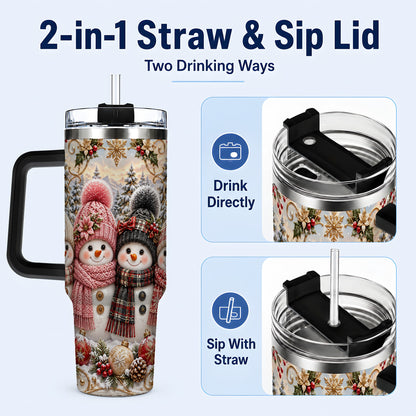 #pl[40oz|Black] Festive Snowman 40oz Tumbler, Golden Winter Stainless Steel Travel Cup