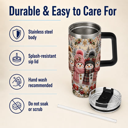#pl[40oz|Black] Festive Snowman 40oz Tumbler, Golden Winter Stainless Steel Travel Cup