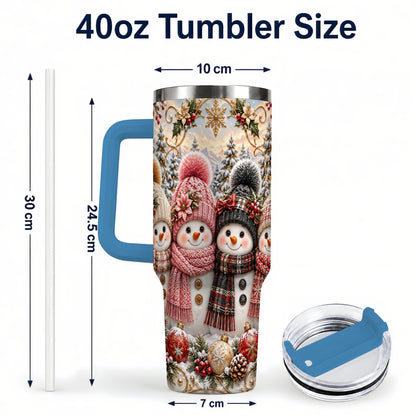 #pl[40oz|Blue] Festive Snowman 40oz Tumbler, Golden Winter Stainless Steel Travel Cup