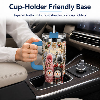 #pl[40oz|Blue] Festive Snowman 40oz Tumbler, Golden Winter Stainless Steel Travel Cup